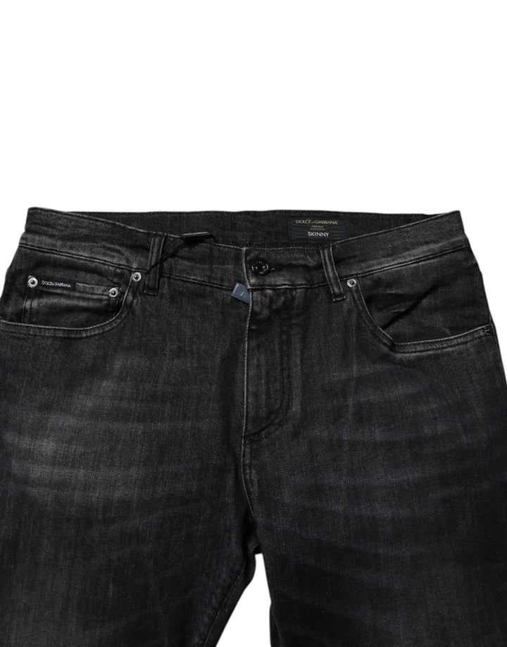 Dolce &amp; Gabbana Sample Sale | Dolce &amp; Gabbana Dark Gray Washed Cotton Skinny Men Denim Jeans - | Designer outlet