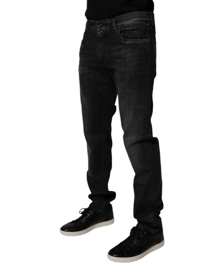 Dolce &amp; Gabbana Sample Sale | Dolce &amp; Gabbana Dark Gray Washed Cotton Skinny Men Denim Jeans - | Designer outlet