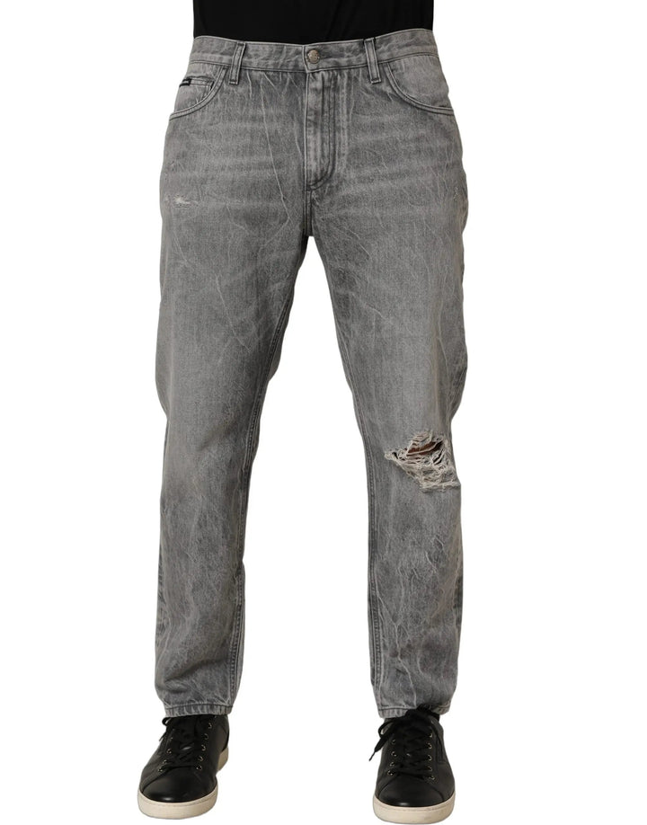Dolce &amp; Gabbana Sample Sale | Dolce &amp; Gabbana Grey Distressed Straight Leg Men Denim Jeans - | Designer outlet