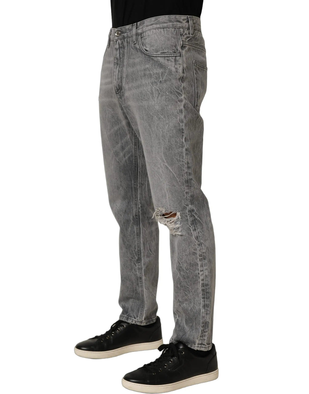 Dolce &amp; Gabbana Sample Sale | Dolce &amp; Gabbana Grey Distressed Straight Leg Men Denim Jeans - | Designer outlet