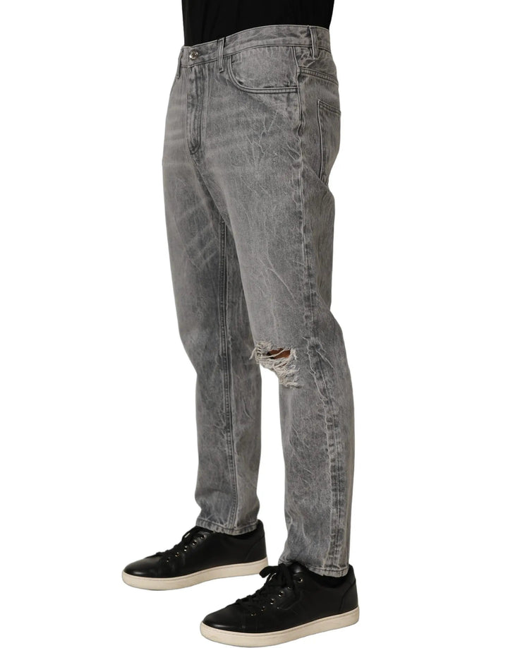 Dolce &amp; Gabbana Sample Sale | Dolce &amp; Gabbana Grey Distressed Straight Leg Men Denim Jeans - | Designer outlet