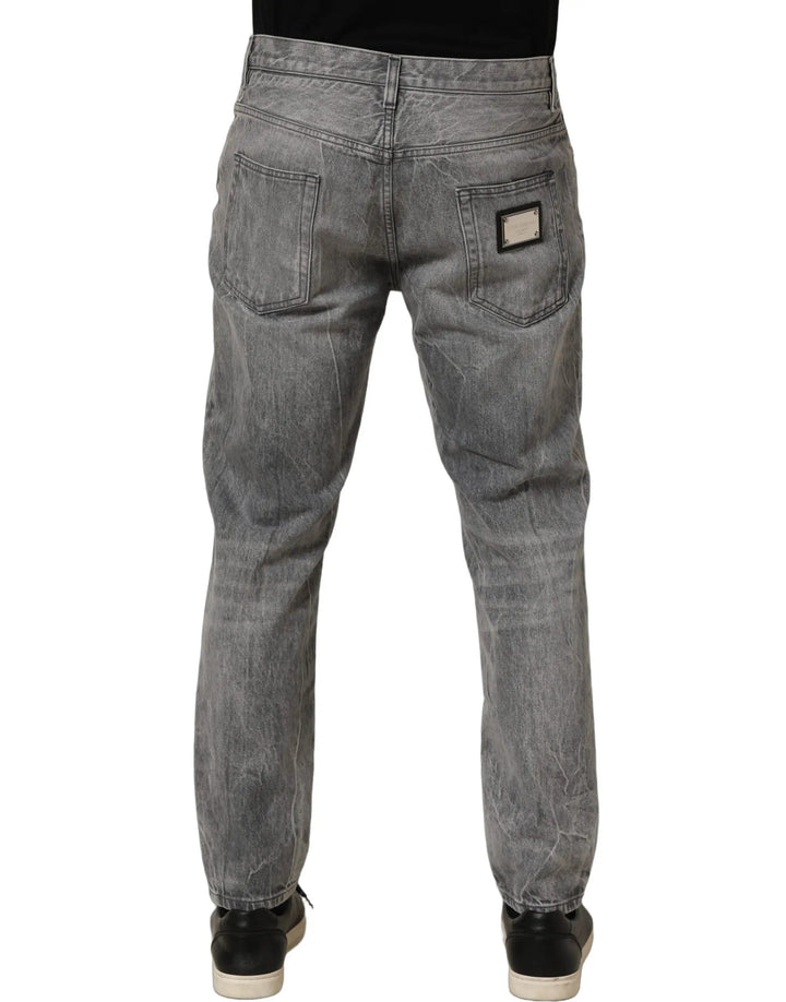 Dolce &amp; Gabbana Sample Sale | Dolce &amp; Gabbana Grey Distressed Straight Leg Men Denim Jeans - | Designer outlet