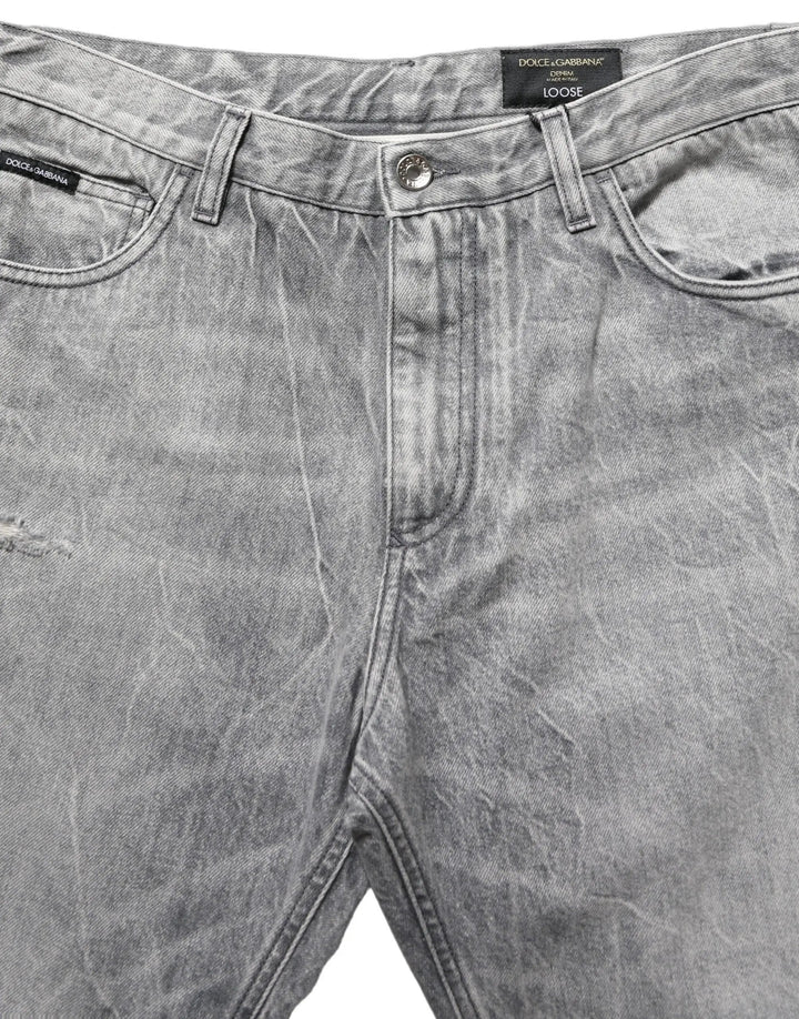 Dolce &amp; Gabbana Sample Sale | Dolce &amp; Gabbana Grey Distressed Straight Leg Men Denim Jeans - | Designer outlet