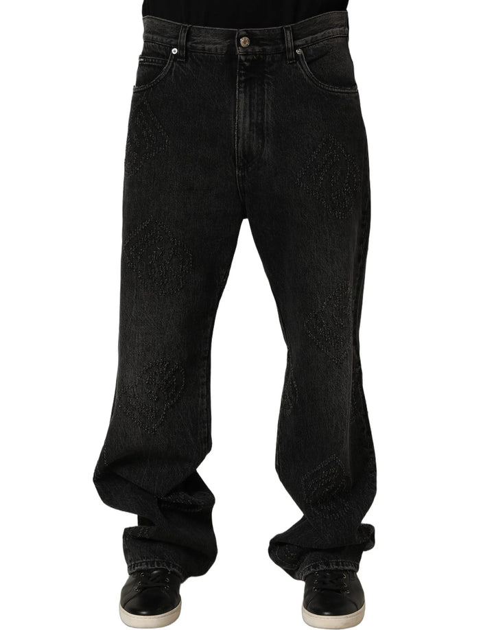 Dolce &amp; Gabbana Sample Sale | Dolce &amp; Gabbana Dark Gray Cotton WideLeg Oversize Denim Jeans - | Designer outlet