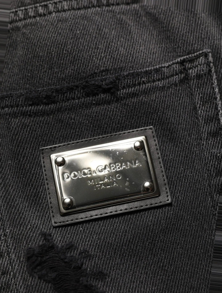 Dolce &amp; Gabbana Sample Sale | Dolce &amp; Gabbana Dark Gray Distressed Oversize Men Denim Jeans - | Designer outlet