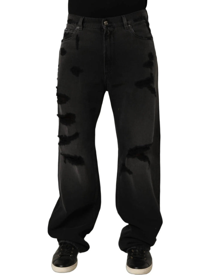 Dolce &amp; Gabbana Sample Sale | Dolce &amp; Gabbana Dark Gray Distressed Oversize Men Denim Jeans - | Designer outlet