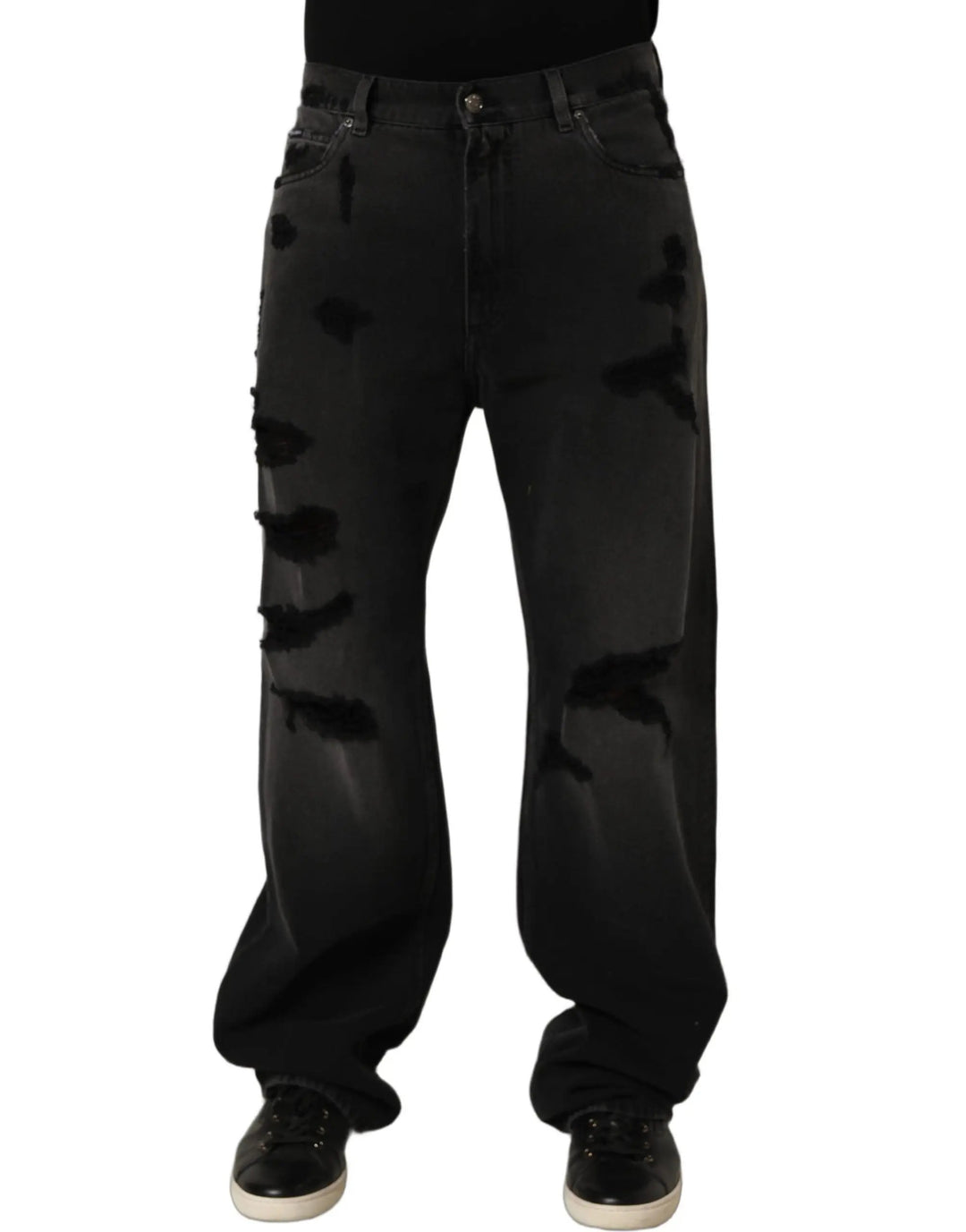 Dolce &amp; Gabbana Sample Sale | Dolce &amp; Gabbana Dark Gray Distressed Oversize Men Denim Jeans - | Designer outlet