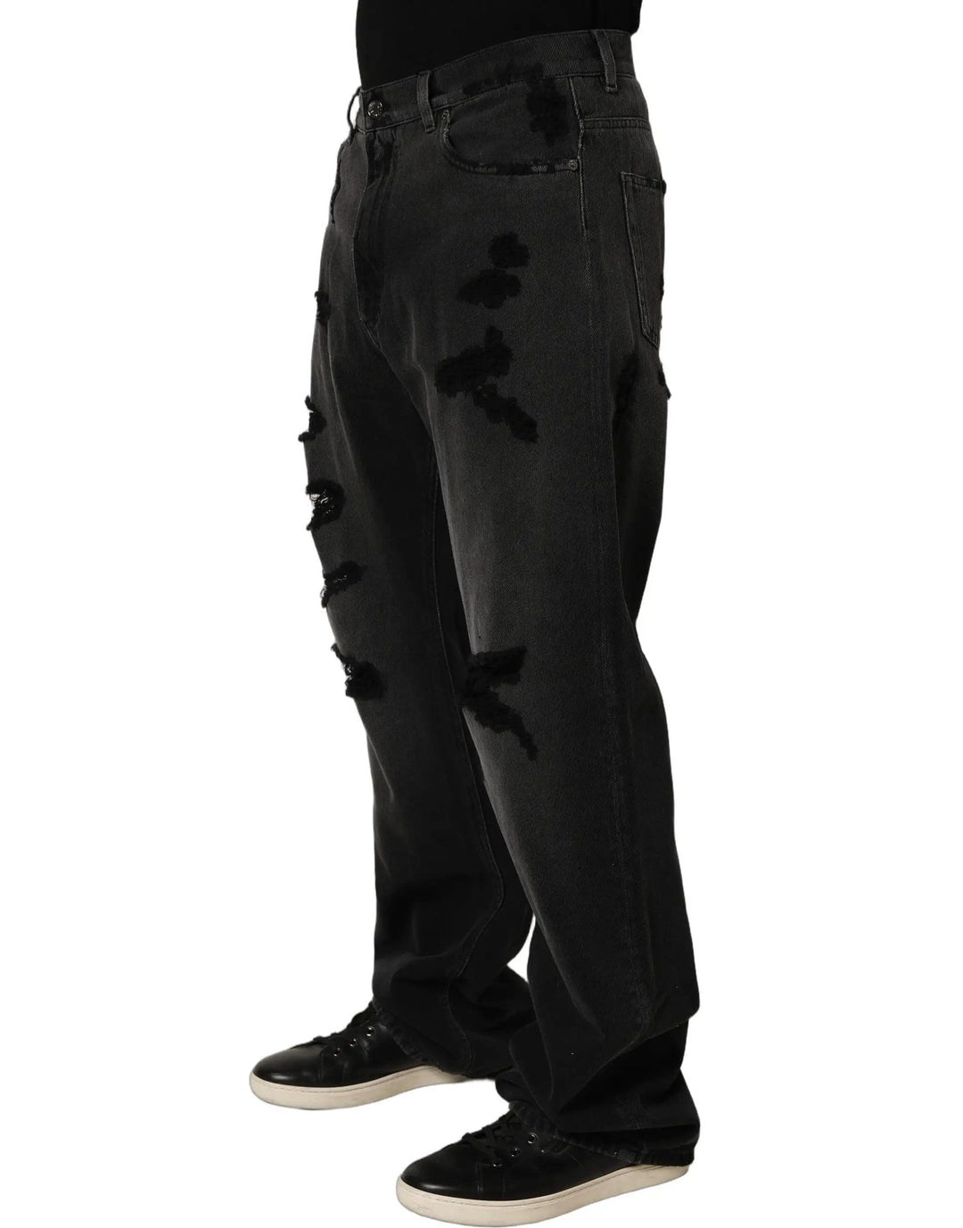 Dolce &amp; Gabbana Sample Sale | Dolce &amp; Gabbana Dark Gray Distressed Oversize Men Denim Jeans - | Designer outlet