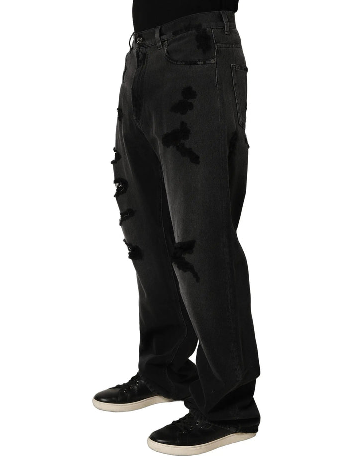 Dolce &amp; Gabbana Sample Sale | Dolce &amp; Gabbana Dark Gray Distressed Oversize Men Denim Jeans - | Designer outlet