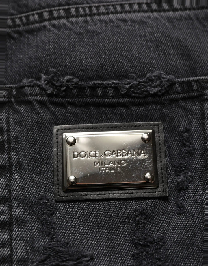 Dolce &amp; Gabbana Sample Sale | Dolce &amp; Gabbana Dark Gray Cotton Ripped Men Denim Jeans - | Designer outlet