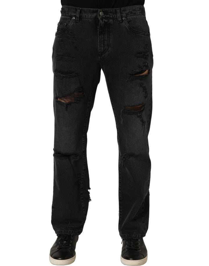 Dolce &amp; Gabbana Sample Sale | Dolce &amp; Gabbana Dark Gray Cotton Ripped Men Denim Jeans - | Designer outlet