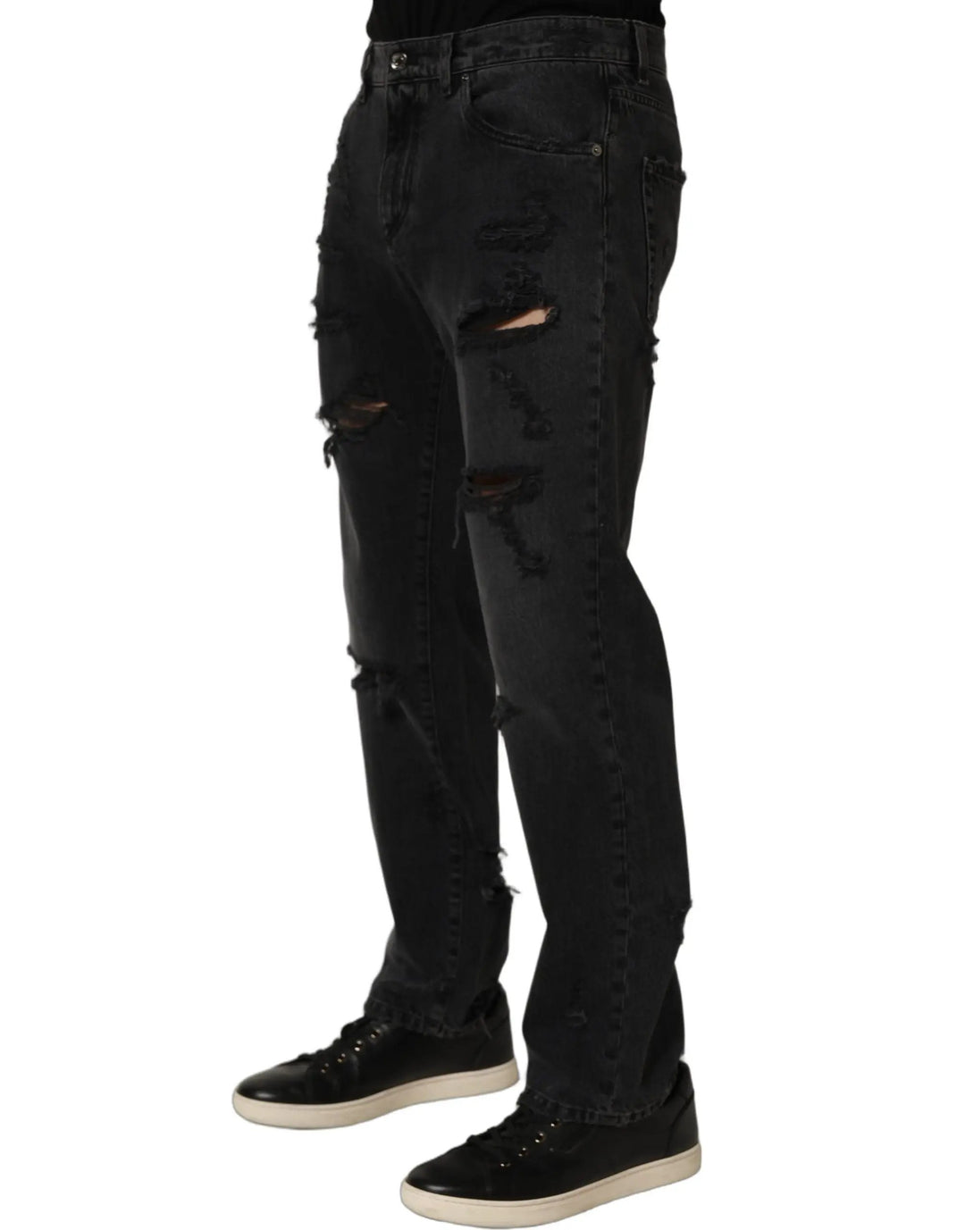 Dolce &amp; Gabbana Sample Sale | Dolce &amp; Gabbana Dark Gray Cotton Ripped Men Denim Jeans - | Designer outlet