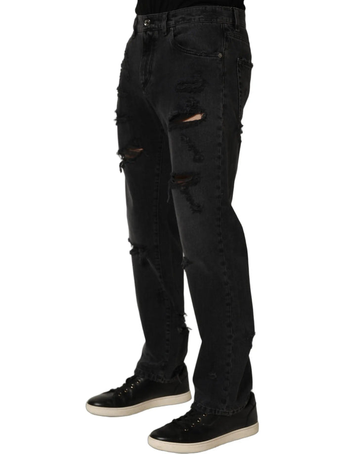 Dolce &amp; Gabbana Sample Sale | Dolce &amp; Gabbana Dark Gray Cotton Ripped Men Denim Jeans - | Designer outlet