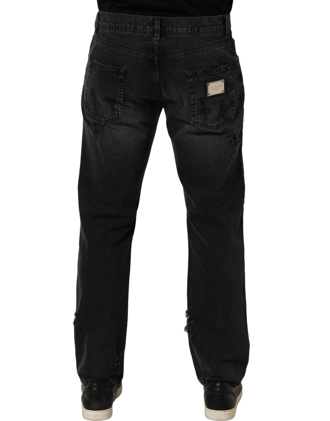 Dolce &amp; Gabbana Sample Sale | Dolce &amp; Gabbana Dark Gray Cotton Ripped Men Denim Jeans - | Designer outlet