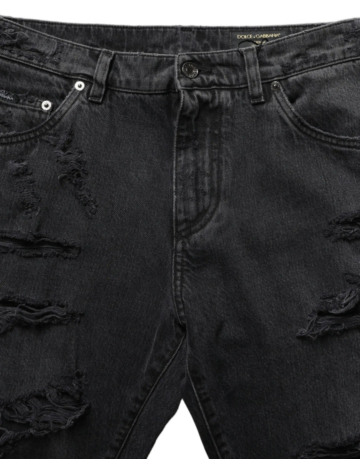 Dolce &amp; Gabbana Sample Sale | Dolce &amp; Gabbana Dark Gray Cotton Ripped Men Denim Jeans - | Designer outlet