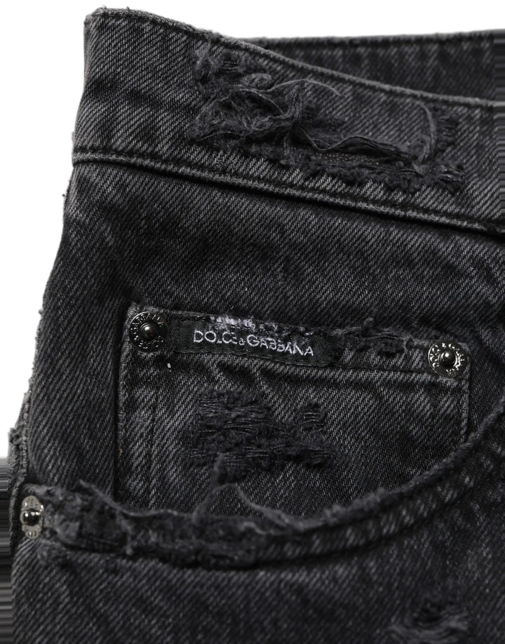 Dolce &amp; Gabbana Sample Sale | Dolce &amp; Gabbana Dark Gray Cotton Ripped Men Denim Jeans - | Designer outlet