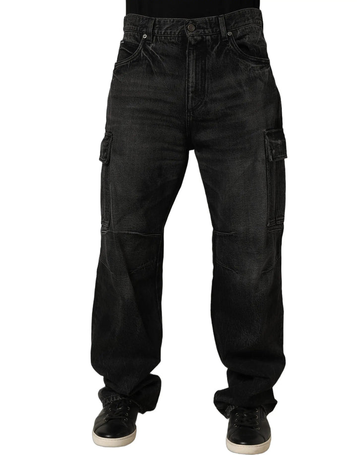 Dolce &amp; Gabbana Sample Sale | Dolce &amp; Gabbana Dark Gray Cotton Baggy Cargo Men Denim Jeans - | Designer outlet