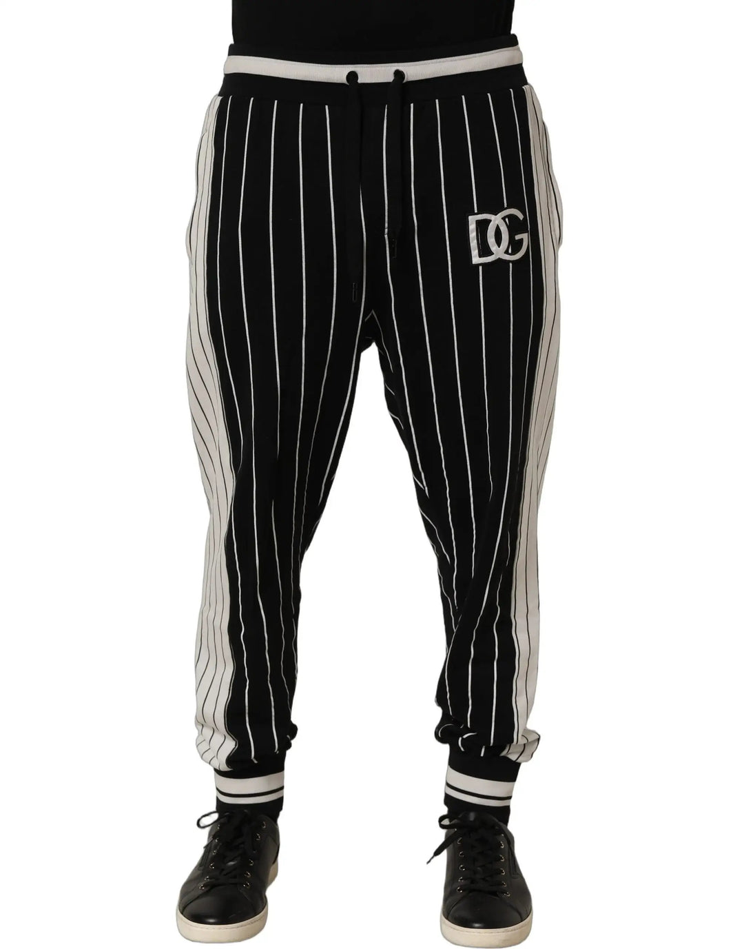 Dolce & Gabbana Sample Sale | Dolce & Gabbana Black Striped DG Patch Men Sweatpants Pants - | Designer outlet