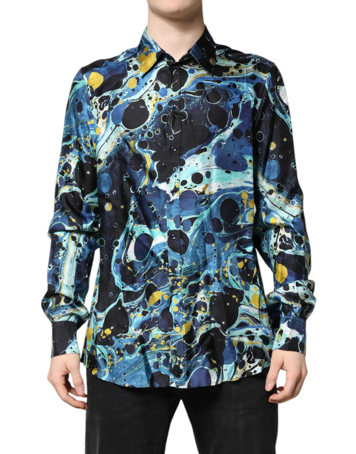 Dolce &amp; Gabbana Sample Sale | Dolce &amp; Gabbana Blue Marble Print MARTINI Dress Formal Shirt - | Designer outlet