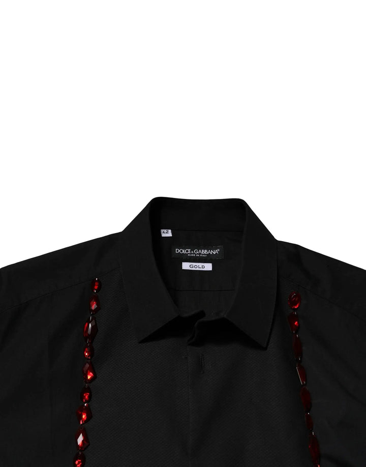 Dolce &amp; Gabbana Sample Sale | Dolce &amp; Gabbana Black Crystal Embellished GOLD Dress Shirt - | Designer outlet