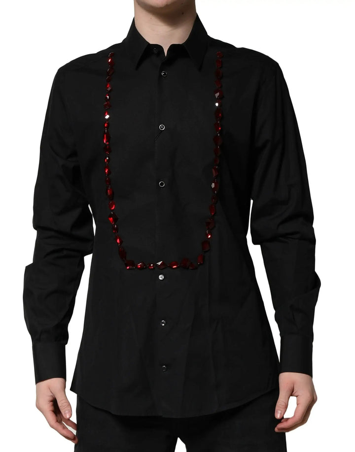 Dolce &amp; Gabbana Sample Sale | Dolce &amp; Gabbana Black Crystal Embellished GOLD Dress Shirt - | Designer outlet