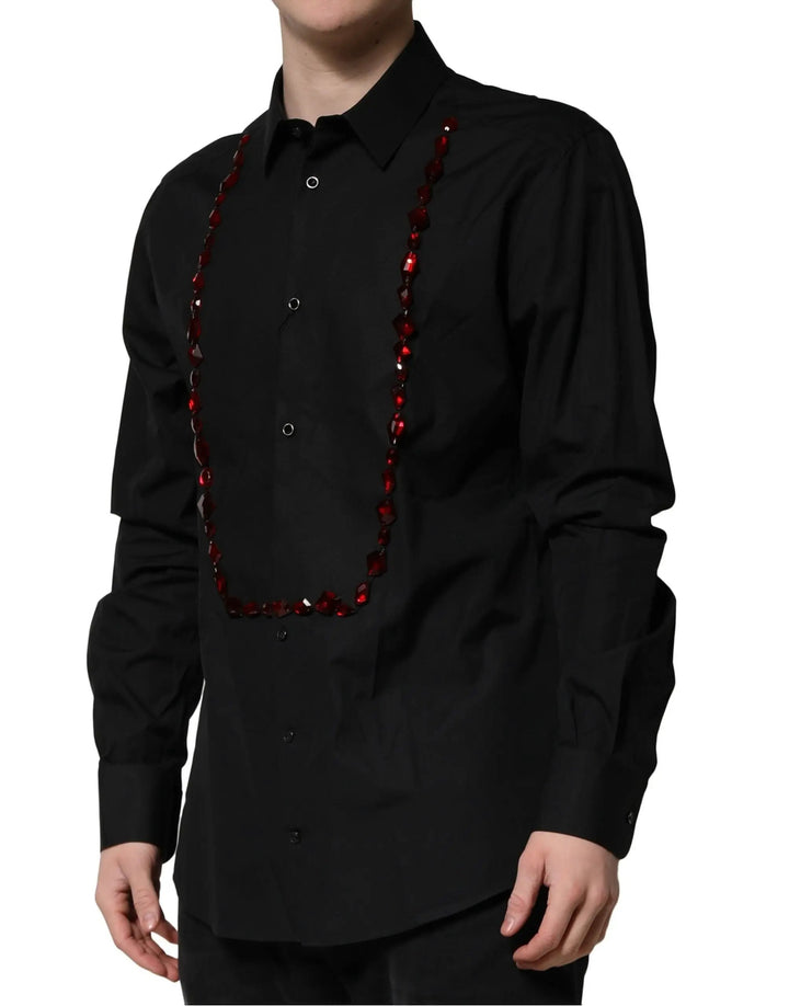 Dolce &amp; Gabbana Sample Sale | Dolce &amp; Gabbana Black Crystal Embellished GOLD Dress Shirt - | Designer outlet
