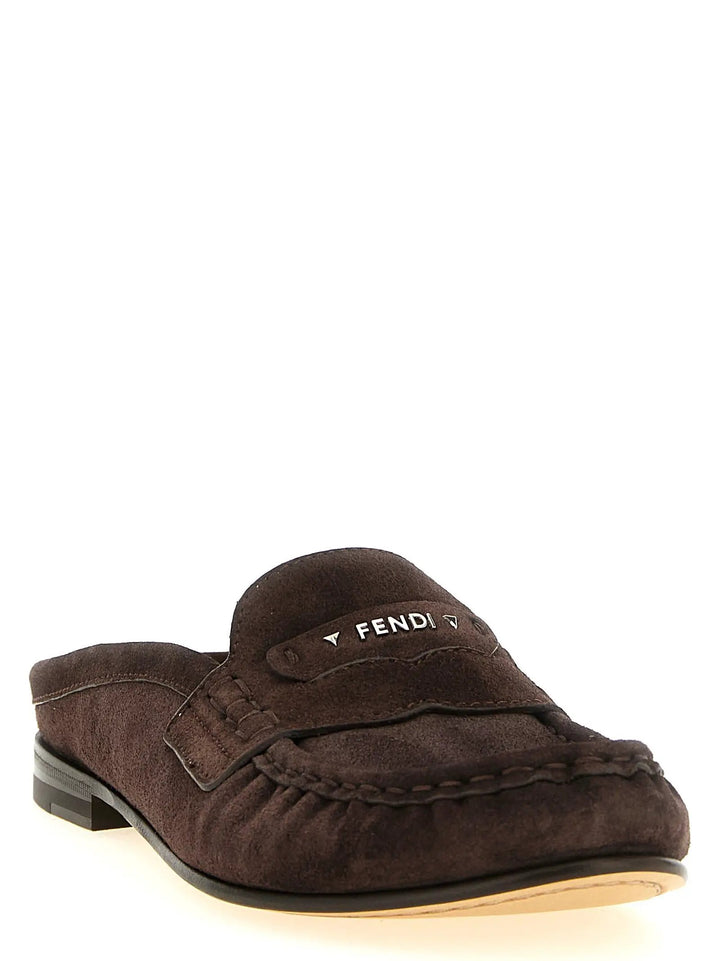 Fendi Sample Sale | Fendi Brown Calfskin Slip-On Loafers - | Designer outlet