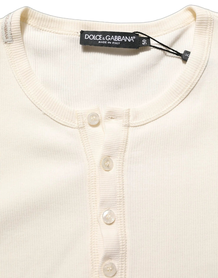 Dolce &amp; Gabbana Sample Sale | Dolce &amp; Gabbana Off White Cotton Henley Long Sleeves T-shirt - | Designer outlet