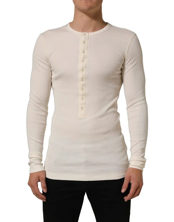 Dolce &amp; Gabbana Sample Sale | Dolce &amp; Gabbana Off White Cotton Henley Long Sleeves T-shirt - | Designer outlet