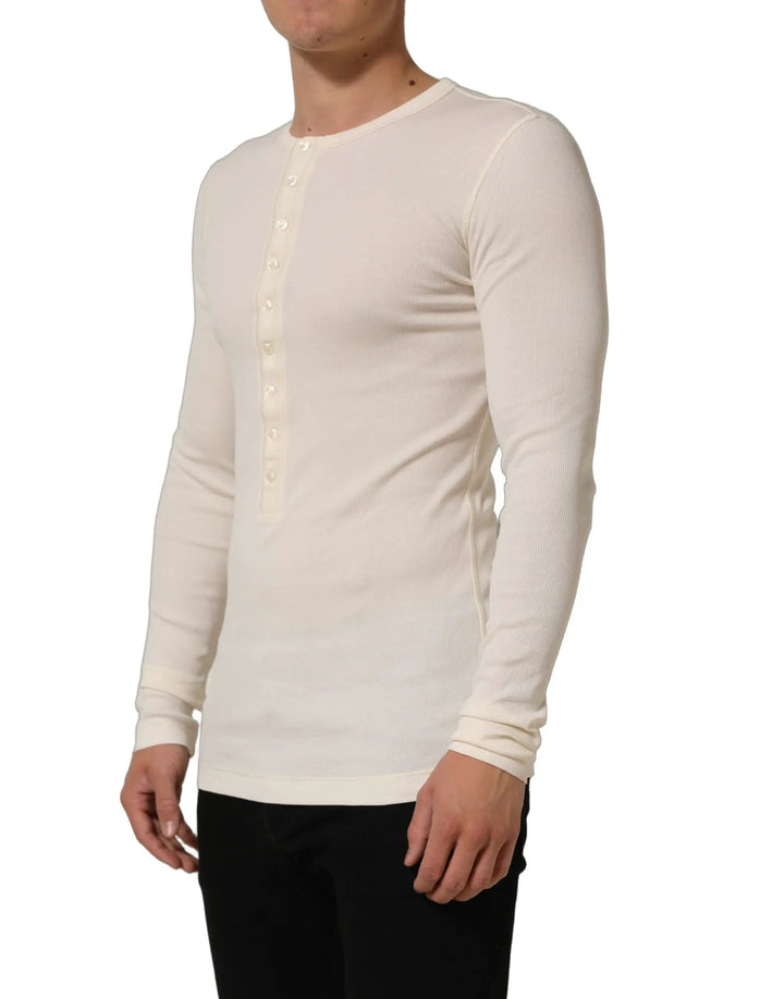 Dolce &amp; Gabbana Sample Sale | Dolce &amp; Gabbana Off White Cotton Henley Long Sleeves T-shirt - | Designer outlet