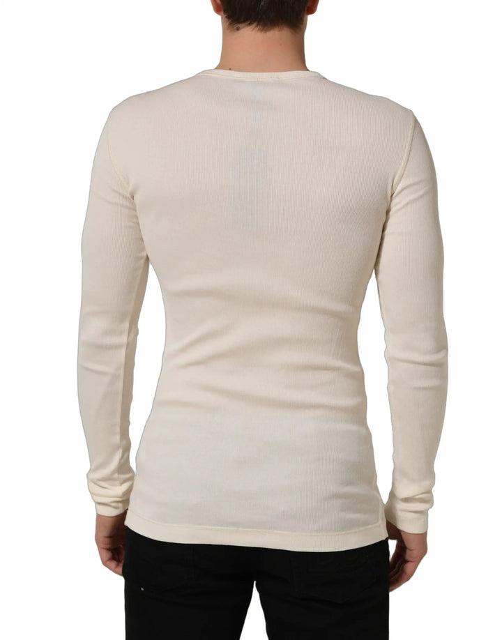 Dolce &amp; Gabbana Sample Sale | Dolce &amp; Gabbana Off White Cotton Henley Long Sleeves T-shirt - | Designer outlet