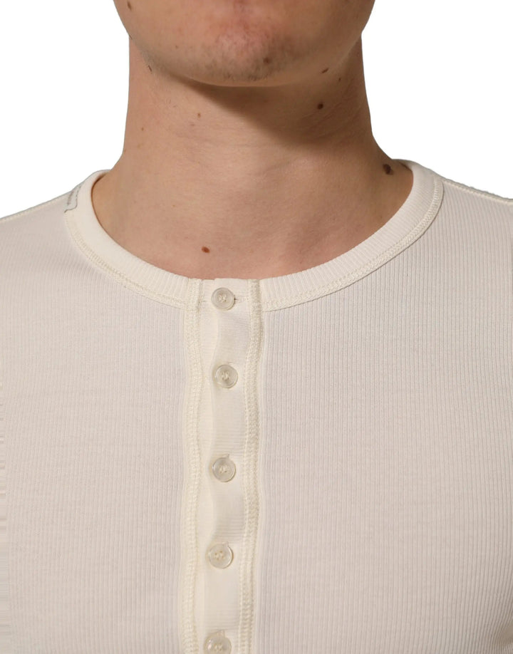 Dolce &amp; Gabbana Sample Sale | Dolce &amp; Gabbana Off White Cotton Henley Long Sleeves T-shirt - | Designer outlet