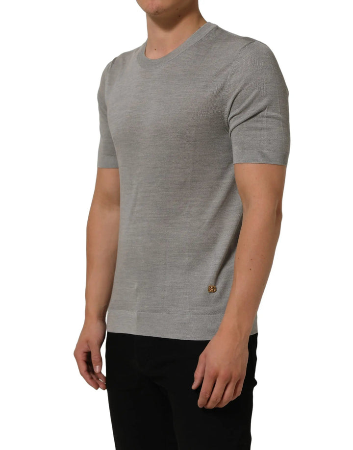 Dolce &amp; Gabbana Sample Sale | Dolce &amp; Gabbana Gray Silk Crew Neck Short Sleeves T-shirt - | Designer outlet