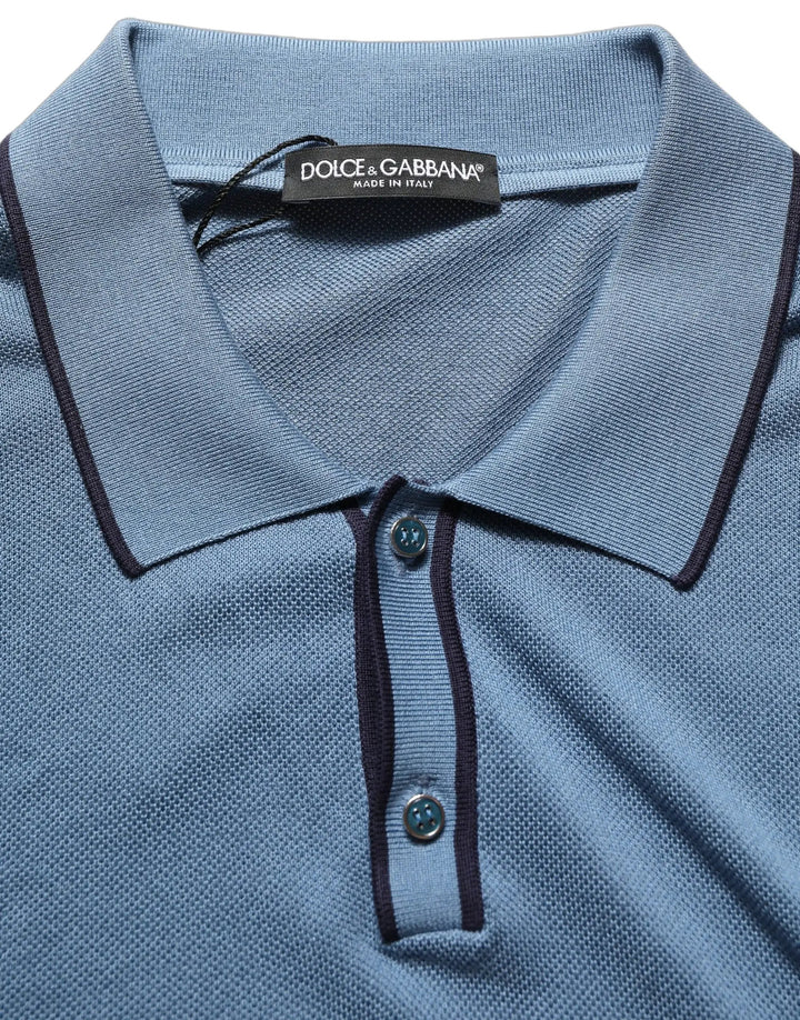Dolce &amp; Gabbana Sample Sale | Dolce &amp; Gabbana Blue Cotton Collared Short Sleeves T-shirt - | Designer outlet