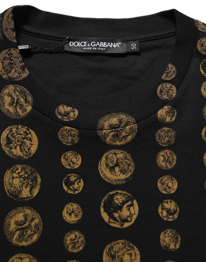 Dolce &amp; Gabbana Sample Sale | Dolce &amp; Gabbana Black All Over Coin Print Cotton Men T-shirt - | Designer outlet