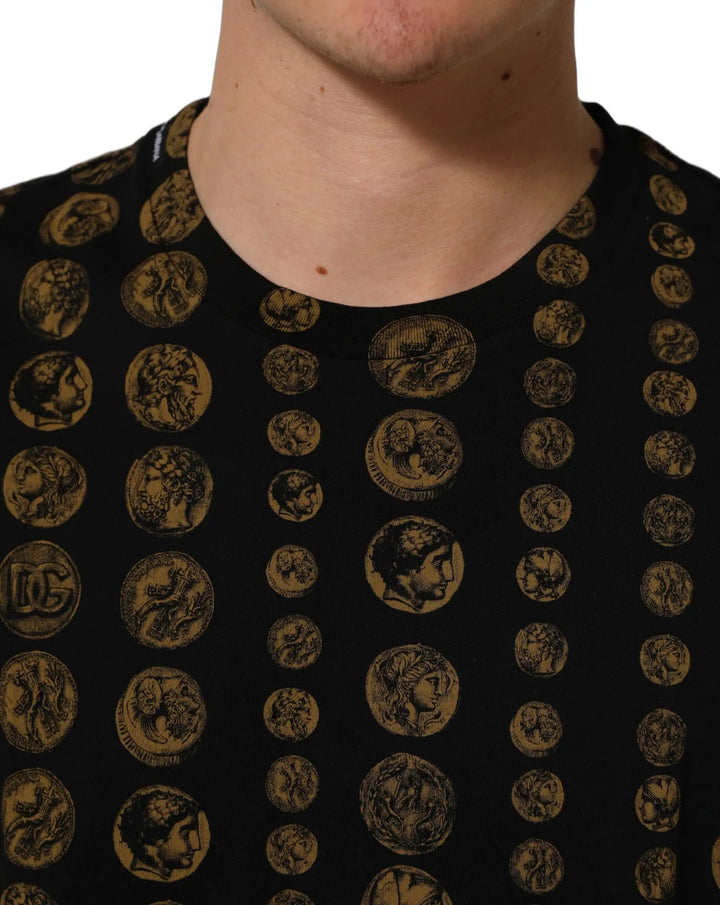 Dolce &amp; Gabbana Sample Sale | Dolce &amp; Gabbana Black All Over Coin Print Cotton Men T-shirt - | Designer outlet