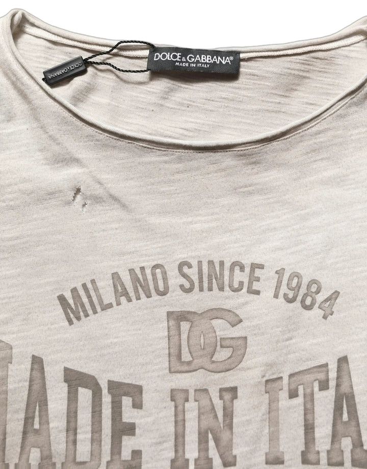 Dolce &amp; Gabbana Sample Sale | Dolce &amp; Gabbana Light Gray Graphic Print Distressed T-shirt - | Designer outlet