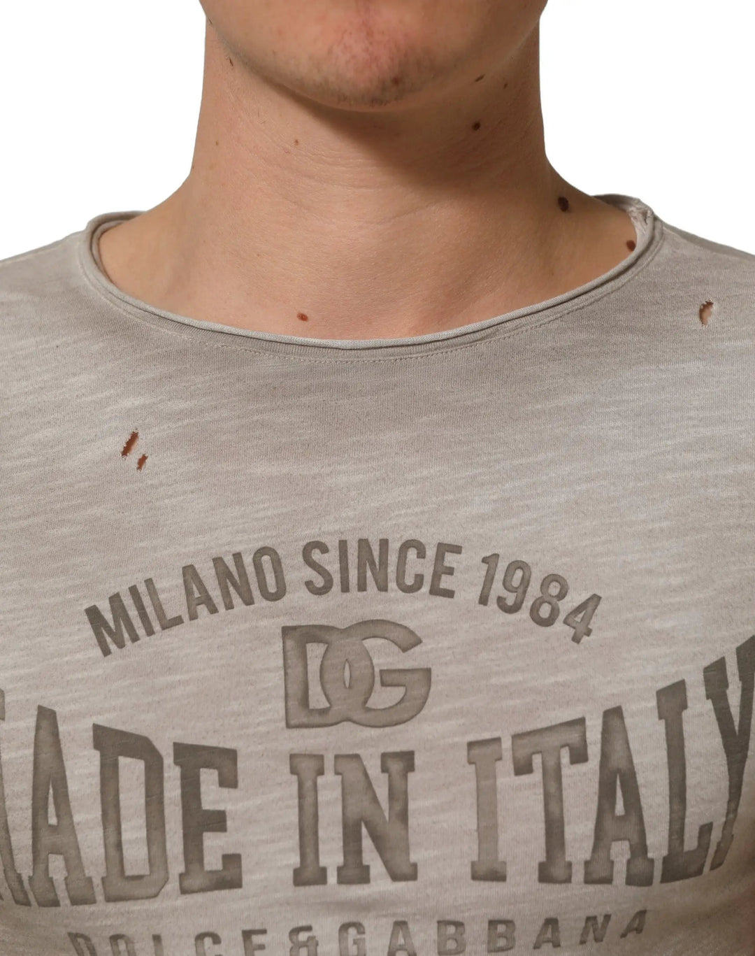 Dolce &amp; Gabbana Sample Sale | Dolce &amp; Gabbana Light Gray Graphic Print Distressed T-shirt - | Designer outlet