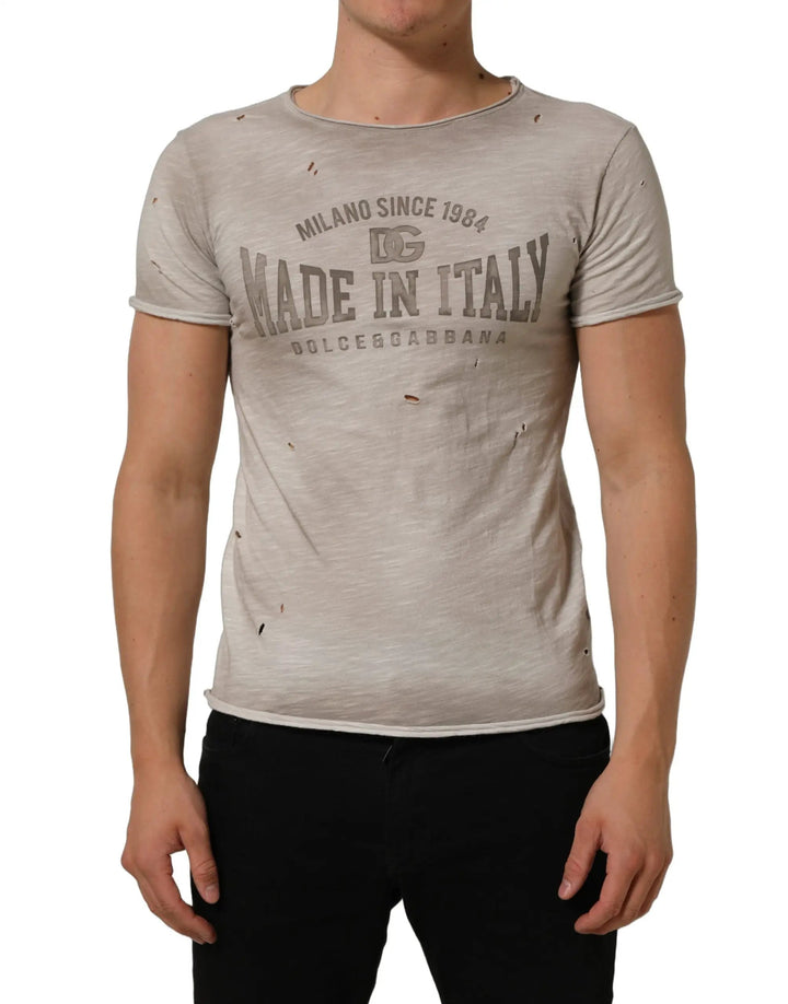Dolce &amp; Gabbana Sample Sale | Dolce &amp; Gabbana Light Gray Graphic Print Distressed T-shirt - | Designer outlet