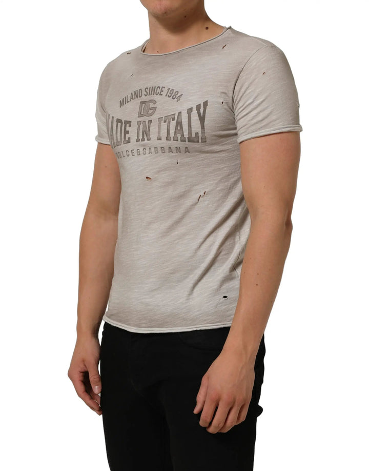 Dolce &amp; Gabbana Sample Sale | Dolce &amp; Gabbana Light Gray Graphic Print Distressed T-shirt - | Designer outlet