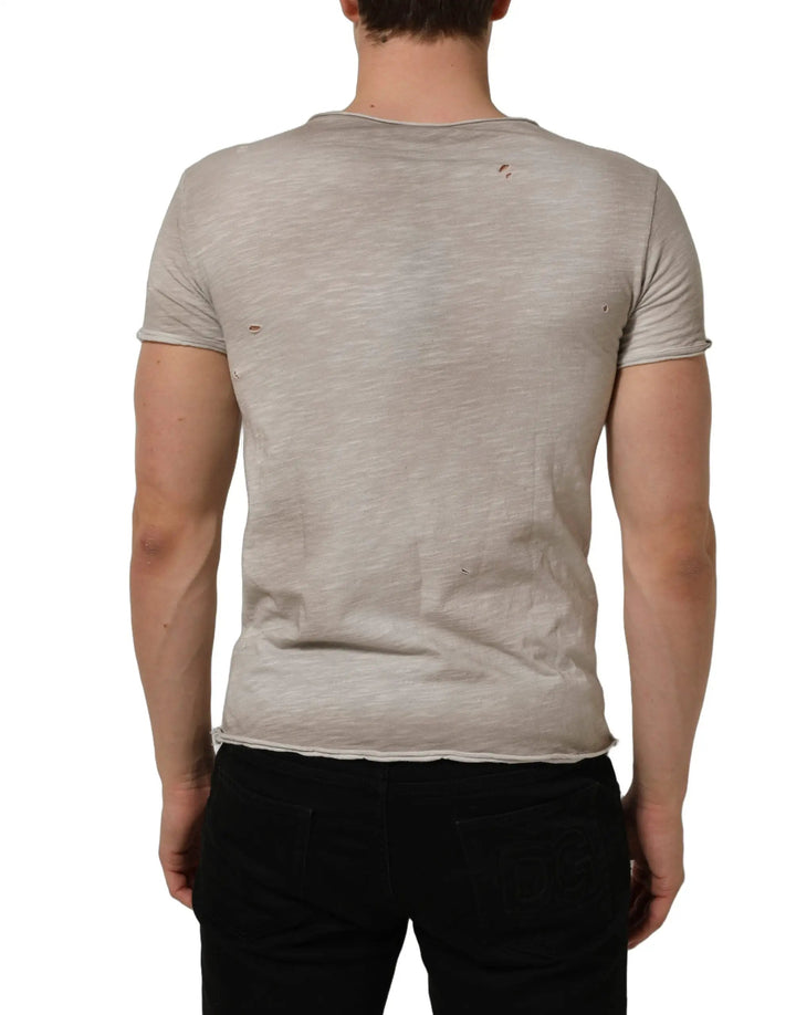 Dolce &amp; Gabbana Sample Sale | Dolce &amp; Gabbana Light Gray Graphic Print Distressed T-shirt - | Designer outlet