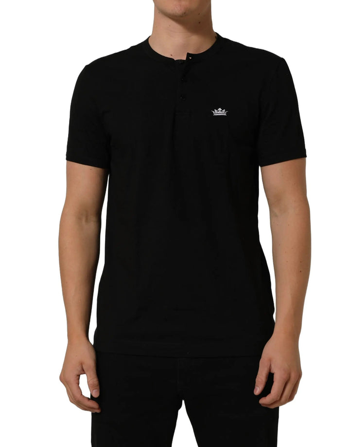Dolce &amp; Gabbana Sample Sale | Dolce &amp; Gabbana Black Crown Short Sleeved Henley Men T-shirt - | Designer outlet