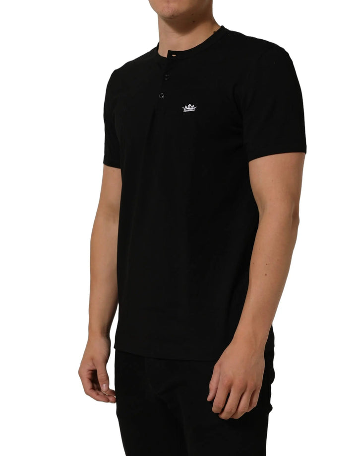 Dolce &amp; Gabbana Sample Sale | Dolce &amp; Gabbana Black Crown Short Sleeved Henley Men T-shirt - | Designer outlet