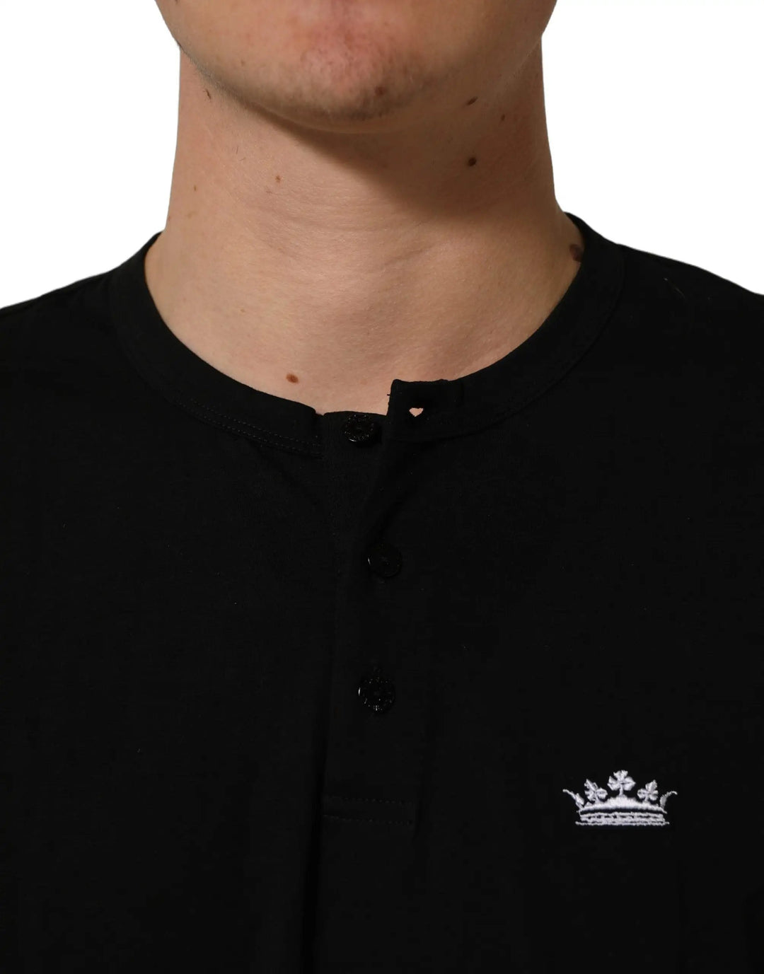 Dolce &amp; Gabbana Sample Sale | Dolce &amp; Gabbana Black Crown Short Sleeved Henley Men T-shirt - | Designer outlet