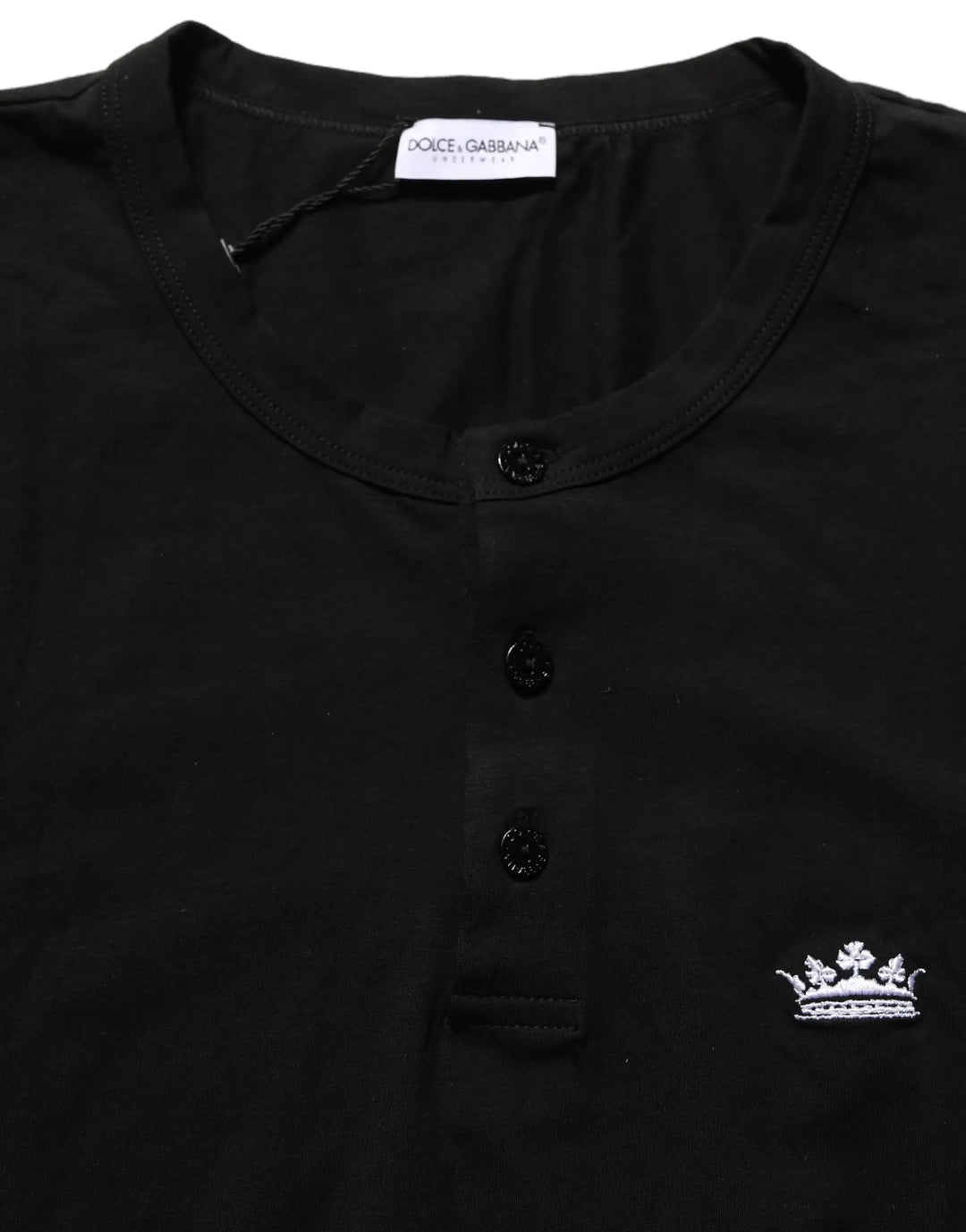 Dolce &amp; Gabbana Sample Sale | Dolce &amp; Gabbana Black Crown Short Sleeved Henley Men T-shirt - | Designer outlet