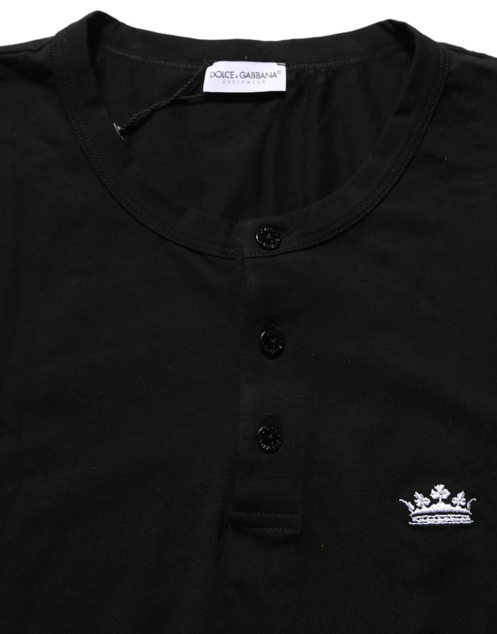 Dolce &amp; Gabbana Sample Sale | Dolce &amp; Gabbana Black Crown Short Sleeved Henley Men T-shirt - | Designer outlet