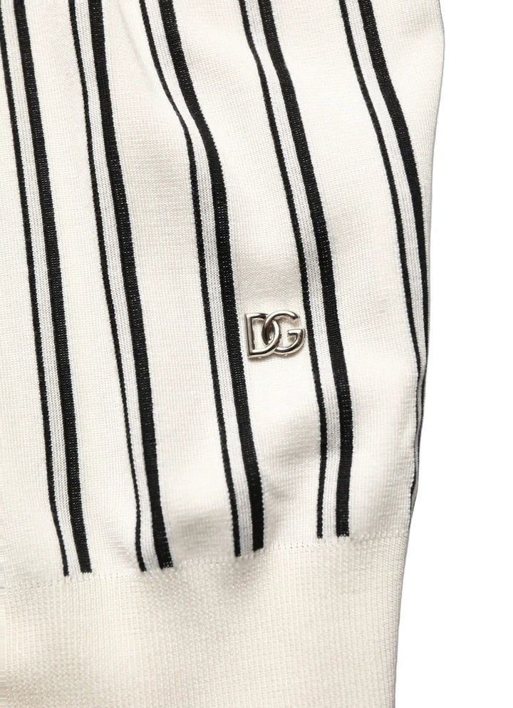Dolce &amp; Gabbana Sample Sale | Dolce &amp; Gabbana White Black Stripe Collared Polo T-shirt - | Designer outlet