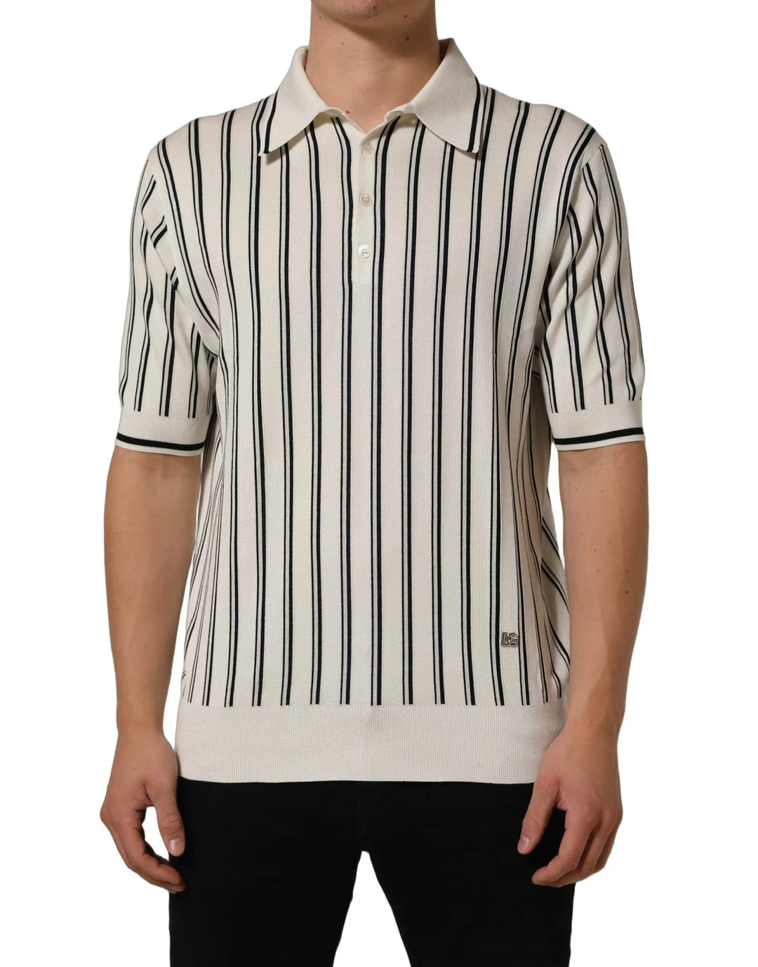 Dolce &amp; Gabbana Sample Sale | Dolce &amp; Gabbana White Black Stripe Collared Polo T-shirt - | Designer outlet