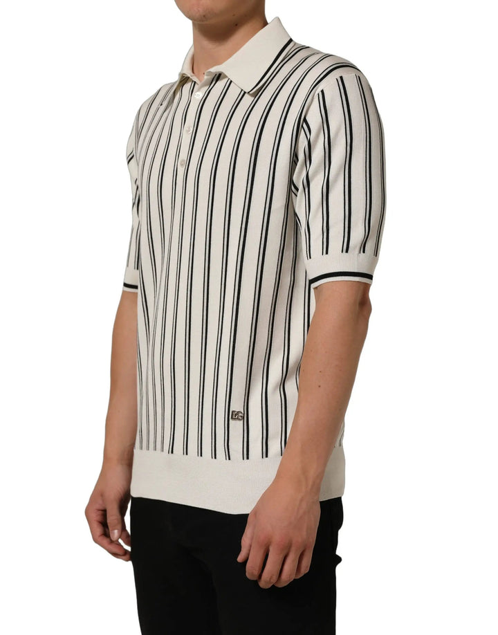 Dolce &amp; Gabbana Sample Sale | Dolce &amp; Gabbana White Black Stripe Collared Polo T-shirt - | Designer outlet