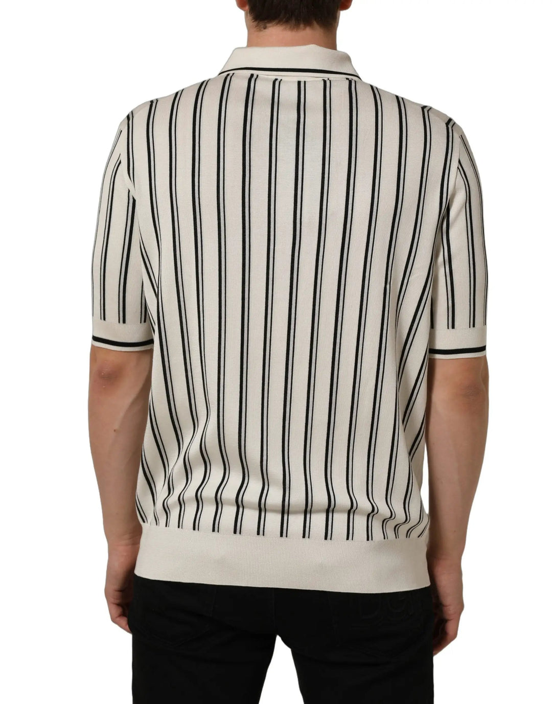 Dolce &amp; Gabbana Sample Sale | Dolce &amp; Gabbana White Black Stripe Collared Polo T-shirt - | Designer outlet